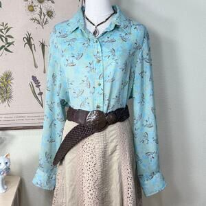 Vintage Cowboy Horse Print Button Up Shirt Coastal Cowgirl Western Mod Retro L